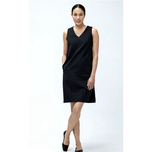 Ministry Of Supply Kinetic Sleeveless V Neck Side Slit Shift Dress Black Size 14 - Picture 1 of 11